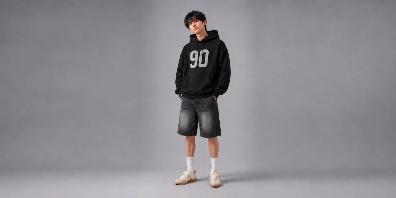 Model wearing Hoodie Varsity 90